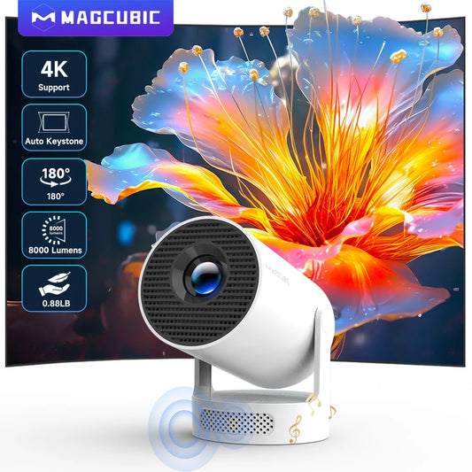Projetor Magcúbico Android 11 4K 1280*720P HY300 Pro + Wifi Duplo 260ANSI 180 ° Projetor portátil externo flexível para cinema BT5.0