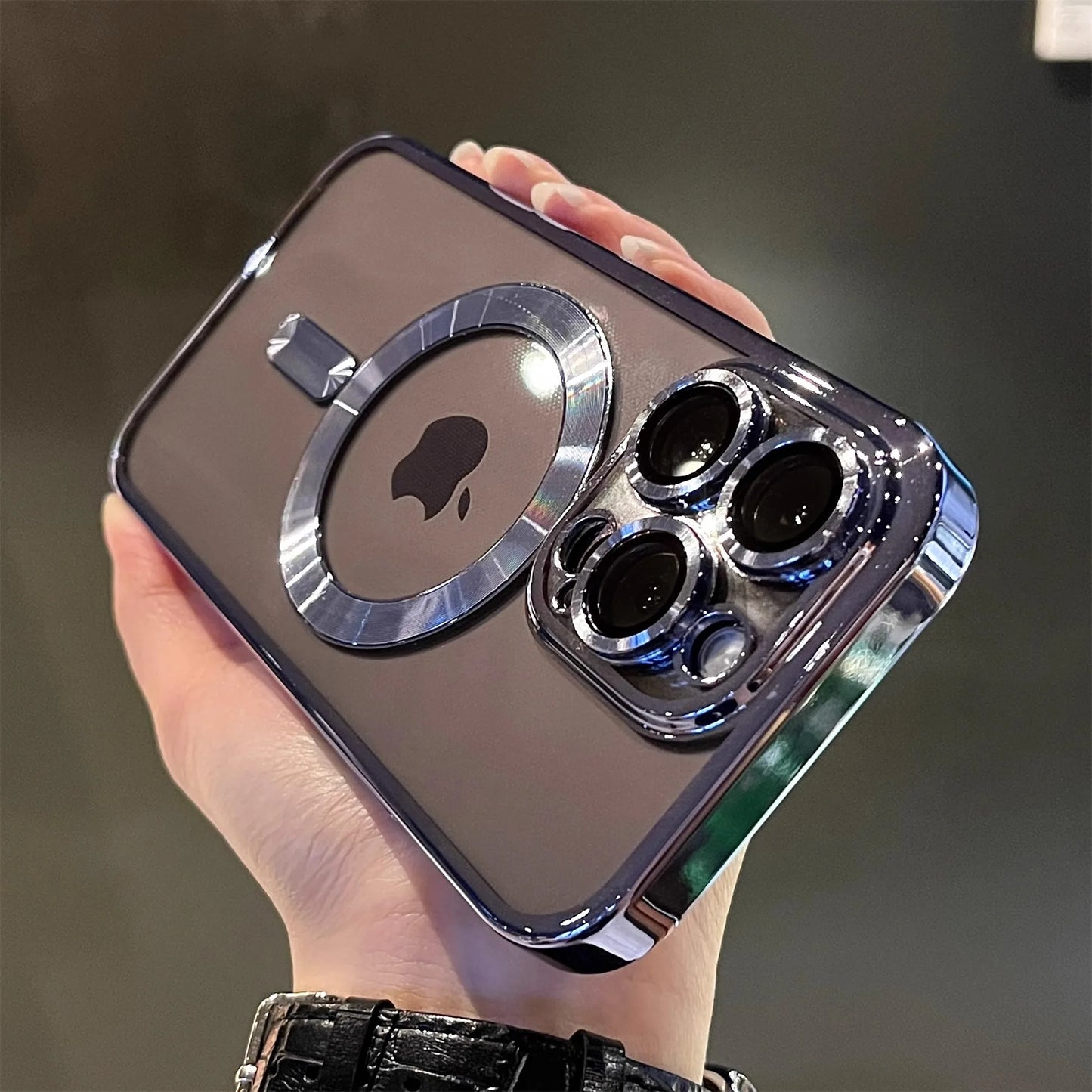 Chapeamento Magnético de Luxo Caso Transparente, Carregamento Sem Fio Magsafe, iPhone 11, 12, 13, 14, 15, 16 Pro Max Plus, Capa de Silicone à Prova de Choque