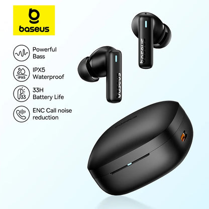 Baseus Bowie E19 Fones de ouvido sem fio, Bluetooth 5.3, Big Bass, Drivers de 12mm, Fones de ouvido à prova d'água IPX5