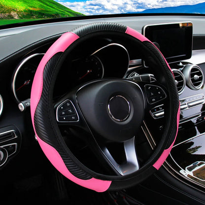 Capa de volante de carro de couro de fibra de carbono PU sem anel interno adequado para 14,5-15 polegadas de suprimentos automotivos