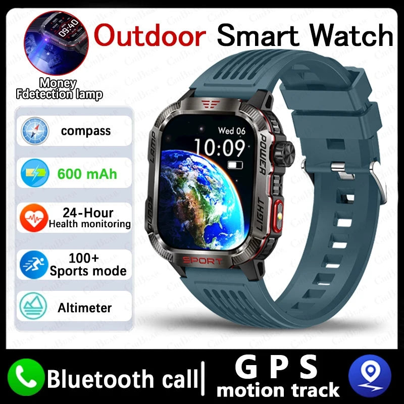 Novo para huawei xiaomi militar gps relógio inteligente masculino lanterna bússola à prova dwaterproof água esporte ao ar livre rastreador bluetooth chamada smartwatch