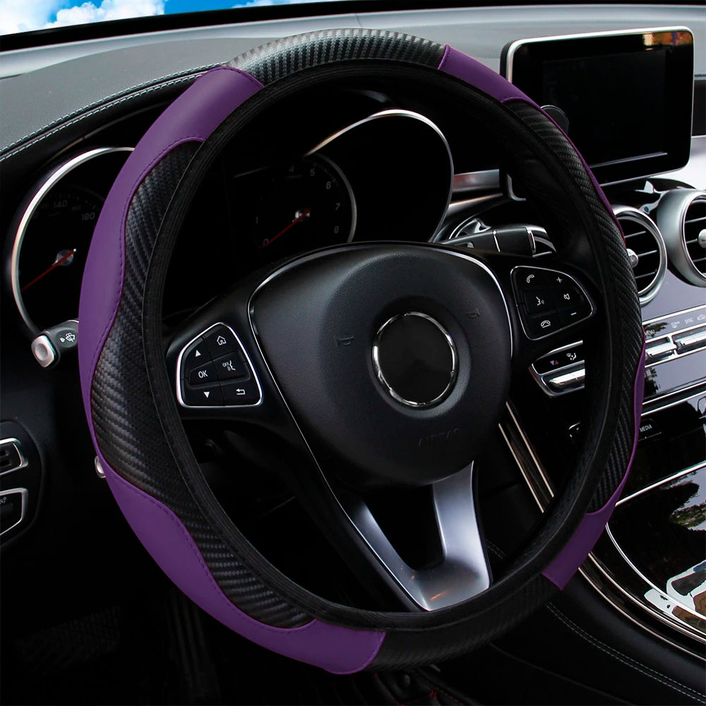 Capa de volante de carro de couro de fibra de carbono PU sem anel interno adequado para 14,5-15 polegadas de suprimentos automotivos
