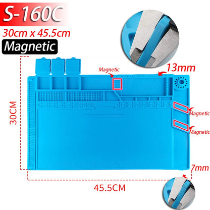 Tapete de estação de solda Tapete de trabalho de silicone resistente ao calor 932 ° F Tapete magnético antiestático para reparo de relógio de laptop de telefone eletrônico