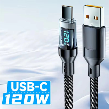 Nnbili 120w tipo c para tipo c cabo de telefone cabo de carregamento super rápido com display led usb para tipo-c cabo de dados para huawei oppo vivo