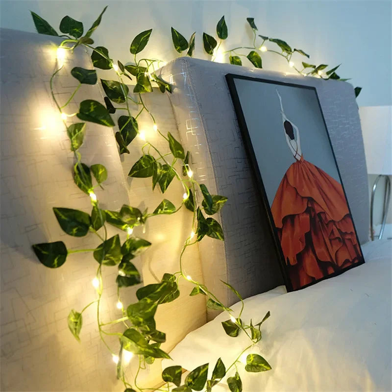 Decoração para Casa, Árvore de Natal, Árvore de Natal, Flor Verde Luzes Cordas, Videira Artificial, Luzes de Fadas