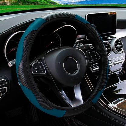 Capa de volante de carro de couro de fibra de carbono PU sem anel interno adequado para 14,5-15 polegadas de suprimentos automotivos