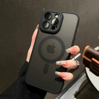 Luxo fosco armadura para magsafe magnético caso de carregamento sem fio para iphone 11 12 13 14 15 16 pro max plus à prova de choque capa dura