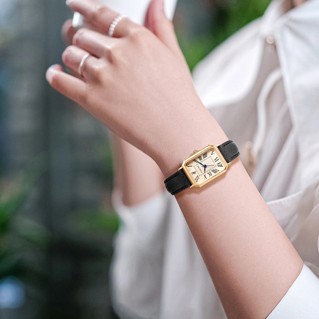 Relógios casuais com mostrador digital para mulheres, pulseira de couro quadrada relógio elegante relógio de pulso de quartzo presente retrô
