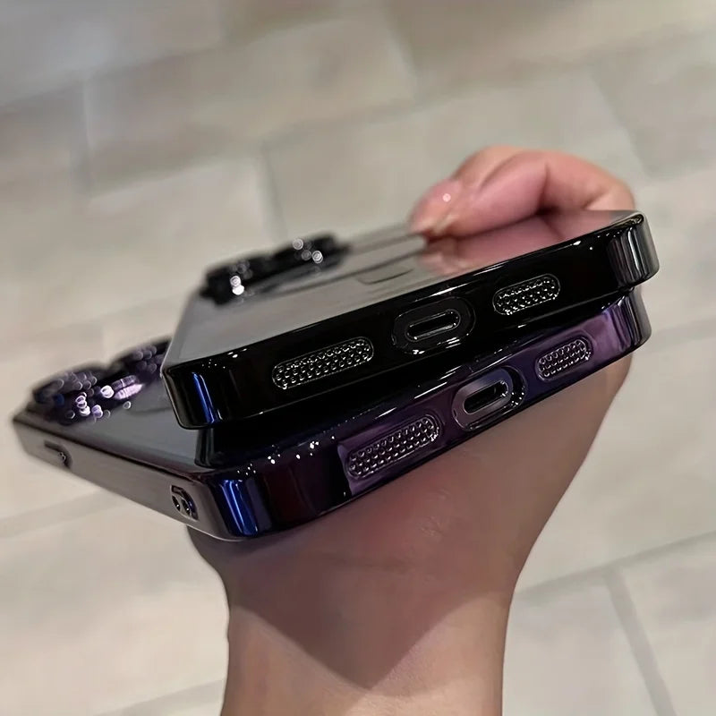 Chapeamento Magnético de Luxo Caso Transparente, Carregamento Sem Fio Magsafe, iPhone 11, 12, 13, 14, 15, 16 Pro Max Plus, Capa de Silicone à Prova de Choque