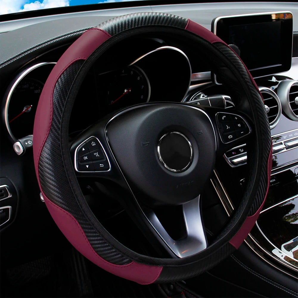 Capa de volante de carro de couro de fibra de carbono PU sem anel interno adequado para 14,5-15 polegadas de suprimentos automotivos