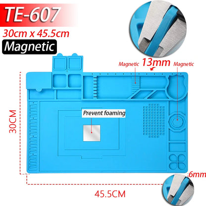 Tapete de estação de solda Tapete de trabalho de silicone resistente ao calor 932 ° F Tapete magnético antiestático para reparo de relógio de laptop de telefone eletrônico