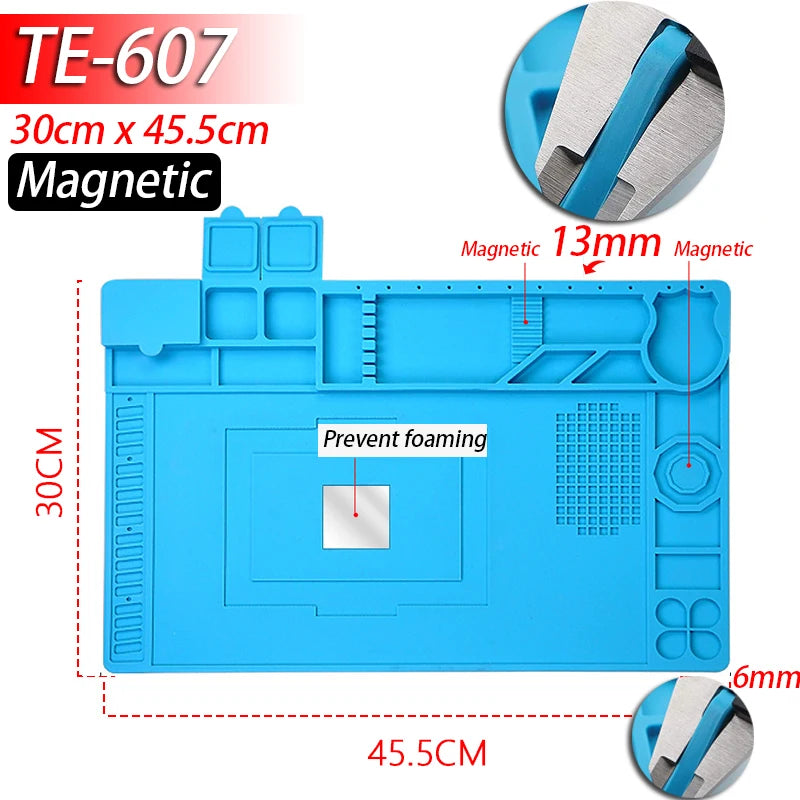 Tapete de estação de solda Tapete de trabalho de silicone resistente ao calor 932 ° F Tapete magnético antiestático para reparo de relógio de laptop de telefone eletrônico