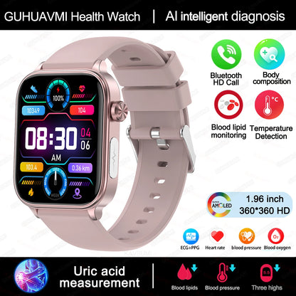 2025 novo al ciência diagnóstico lipídios no sangue ácido úrico oxigênio no sangue relógio inteligente masculino ecg + ppg voz bluetooth chamada saúde smartwatch
