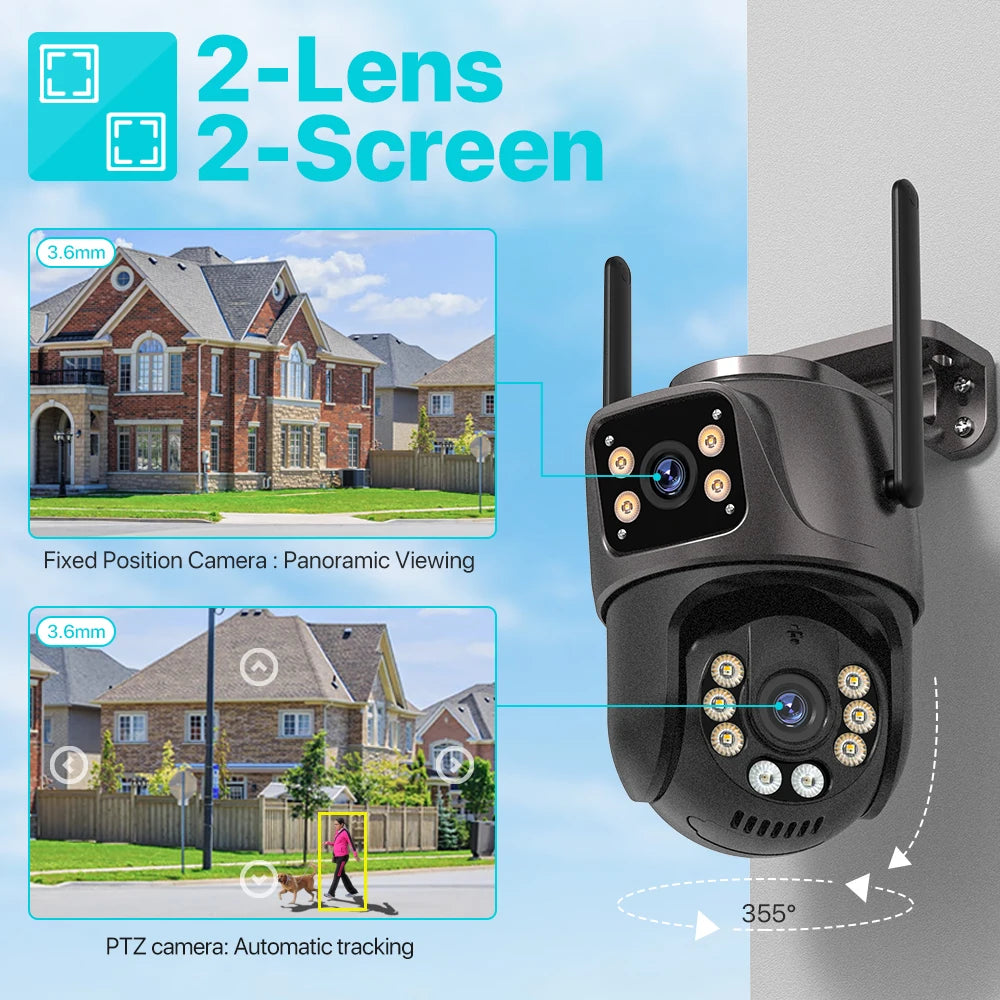 4k 8mp hd wifi câmera ptz ao ar livre 4mp lente dupla tela ai rastreamento automático câmera ip cctv áudio vídeo vigilância p2p icsee