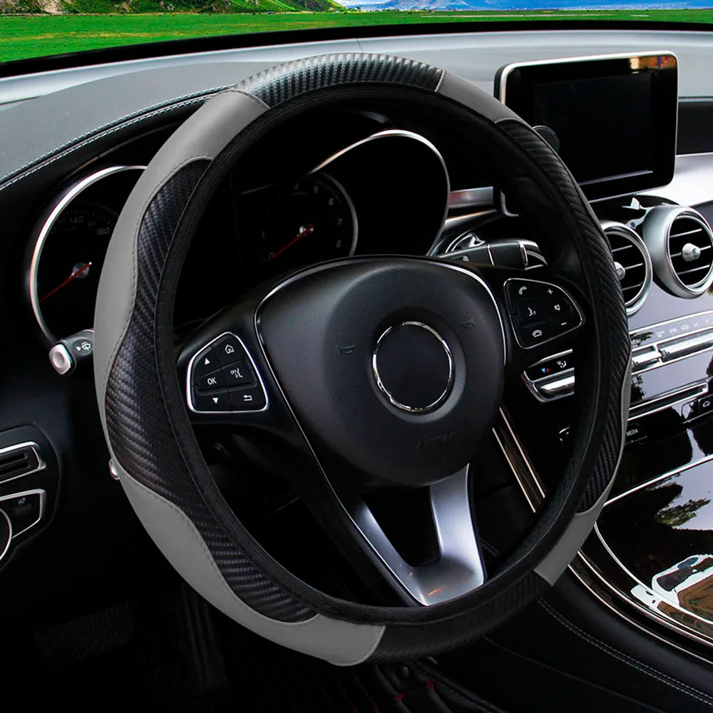 Capa de volante de carro de couro de fibra de carbono PU sem anel interno adequado para 14,5-15 polegadas de suprimentos automotivos