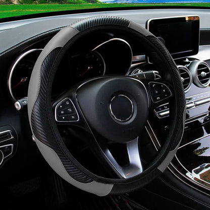 Capa de volante de carro de couro de fibra de carbono PU sem anel interno adequado para 14,5-15 polegadas de suprimentos automotivos