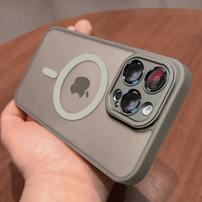 Luxo fosco armadura para magsafe magnético caso de carregamento sem fio para iphone 11 12 13 14 15 16 pro max plus à prova de choque capa dura