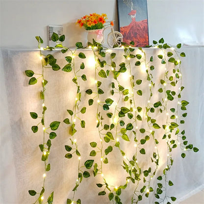 Decoração para Casa, Árvore de Natal, Árvore de Natal, Flor Verde Luzes Cordas, Videira Artificial, Luzes de Fadas