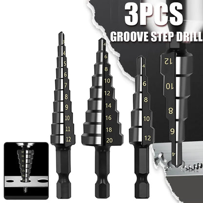 Black Hexagonal Shank Straight Slot Ladder Broca Alarme e Buraco Abertura Blackened Pagoda Drill Tool Set