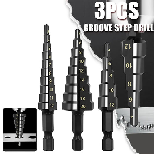 Black Hexagonal Shank Straight Slot Ladder Broca Alarme e Buraco Abertura Blackened Pagoda Drill Tool Set