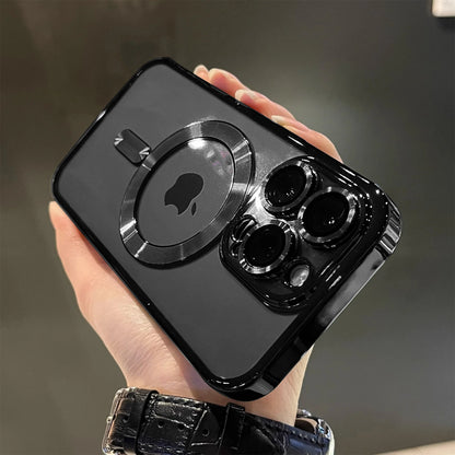 Chapeamento Magnético de Luxo Caso Transparente, Carregamento Sem Fio Magsafe, iPhone 11, 12, 13, 14, 15, 16 Pro Max Plus, Capa de Silicone à Prova de Choque
