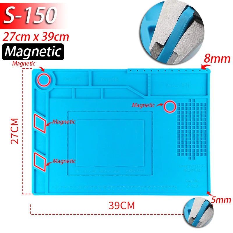Tapete de estação de solda Tapete de trabalho de silicone resistente ao calor 932 ° F Tapete magnético antiestático para reparo de relógio de laptop de telefone eletrônico