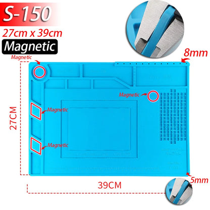 Tapete de estação de solda Tapete de trabalho de silicone resistente ao calor 932 ° F Tapete magnético antiestático para reparo de relógio de laptop de telefone eletrônico