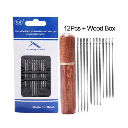 12pçs agulha cega para idosos, agulha com buraco lateral, mão doméstica, costura de aço inoxidável, rosqueamento incomum, vestuário, costura diy