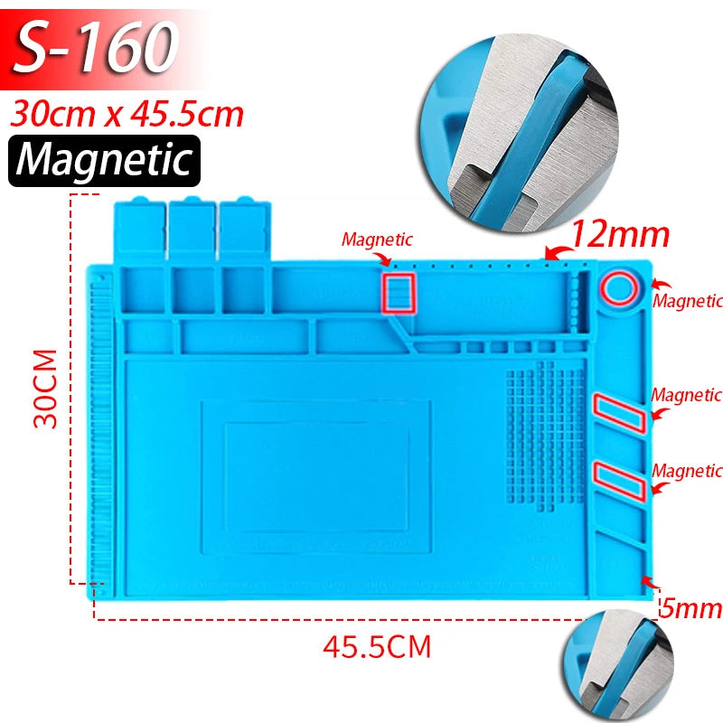 Tapete de estação de solda Tapete de trabalho de silicone resistente ao calor 932 ° F Tapete magnético antiestático para reparo de relógio de laptop de telefone eletrônico