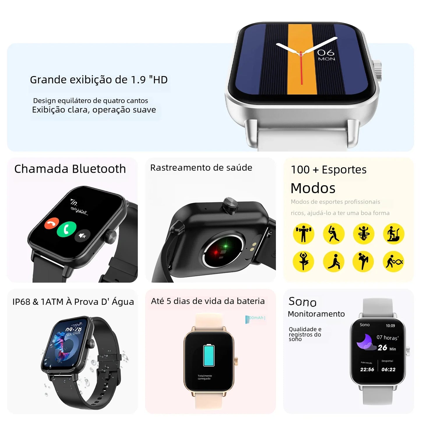 COLMI P81 Chamadas de Voz Relógio Inteligente Ultra 1.9 Polegadas Tela 24H Monitor de Saúde Mais de 100 Modos Esportivos, Bluetooth Smartwatch Homens Mulheres