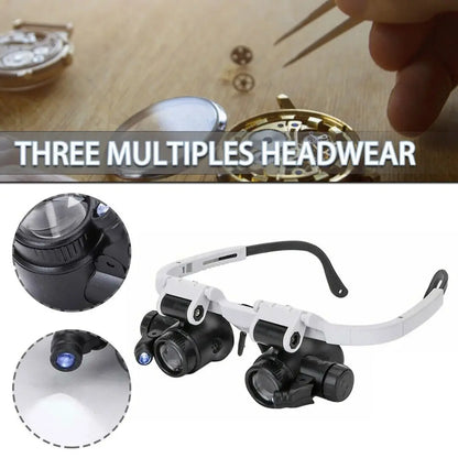 2XLED Relógio Joalheiro Reparação Lupa Cabeça-Montado Headband Ajustável Lupa Cabeça Olho Óculos Lente Lupa 8X 15X 23X