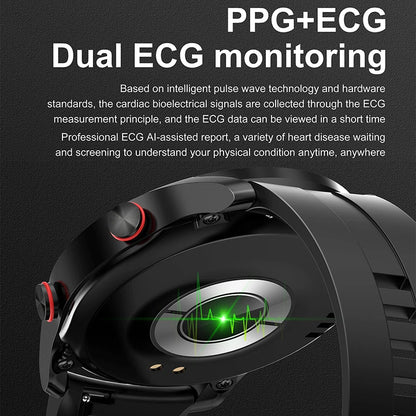 Impermeável relógio inteligente para homens, Bluetooth chamada, saúde do laser, pressão arterial, fitness esportes relógios, caixa, ECG, PPG