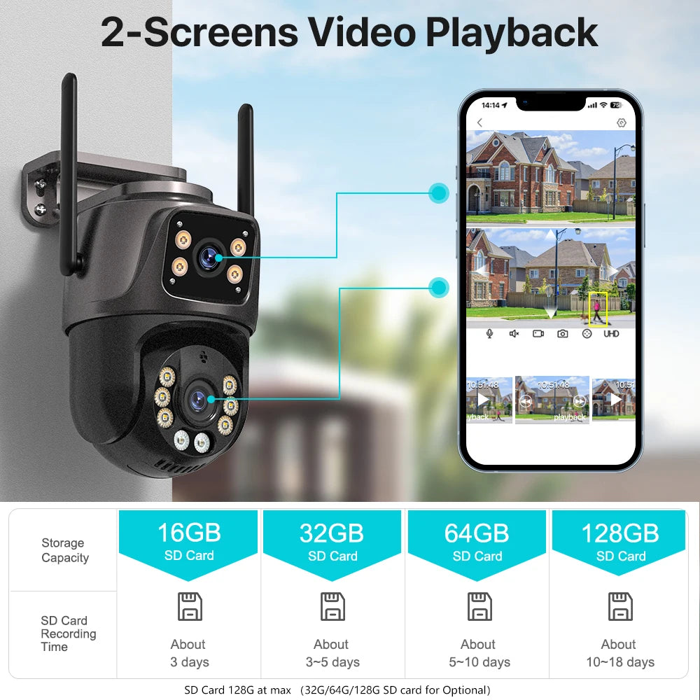 4k 8mp hd wifi câmera ptz ao ar livre 4mp lente dupla tela ai rastreamento automático câmera ip cctv áudio vídeo vigilância p2p icsee