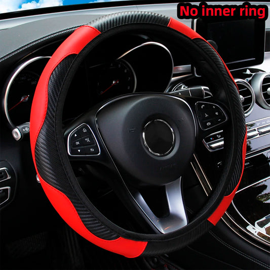 Capa de volante de carro de couro de fibra de carbono PU sem anel interno adequado para 14,5-15 polegadas de suprimentos automotivos