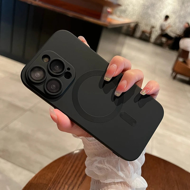 Caixa de carga sem fio Magsafe para iPhone, capa magnética macia, preto luxuoso, iPhone 16, 15, 14, 13, 12, 11 Pro Max