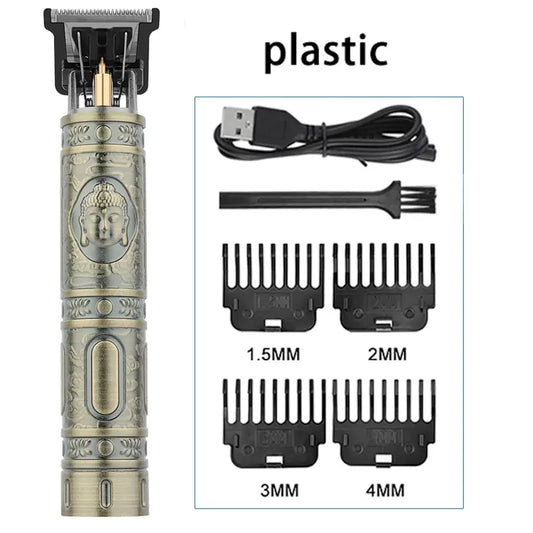 Máquina de corte de cabelo elétrica para homens, cortador de cabelo vintage, barbeador profissional, cortador de barbeiro recarregável, Dragon Buddha, T9
