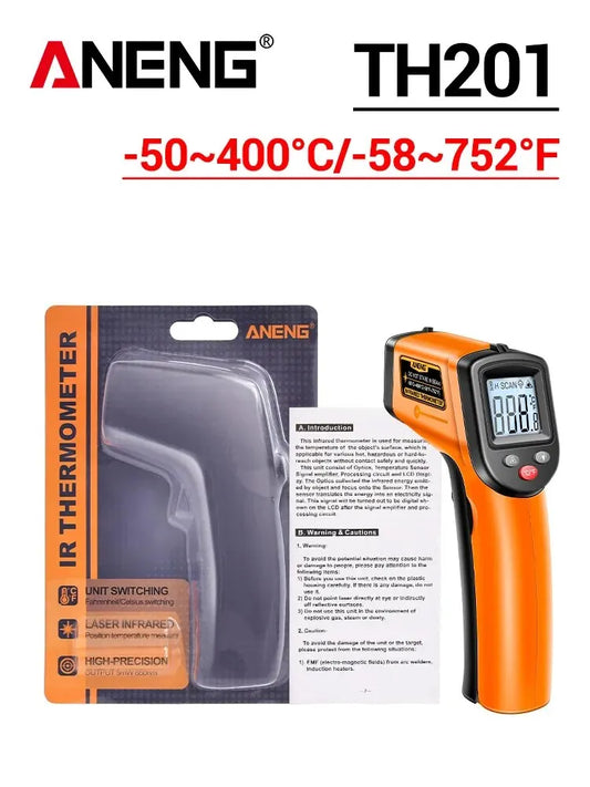ANENG-Termômetro Infravermelho Digital, Medidor de Temperatura Gun, Higrômetro, Altamente Sensível, Sem Contato, Celsius Display, TH201