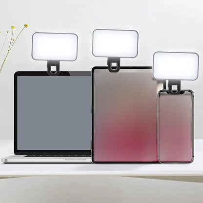 Mini luz de preenchimento portátil para selfie, recarregável, 3 modos de brilho ajustável, clipe para celular, maquiagem, computador, luz de preenchimento